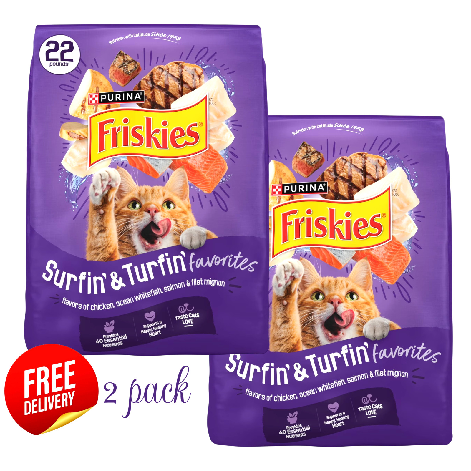 Purina Friskies Surfin & Turfin Dry Cat Food Chicken Salmon...