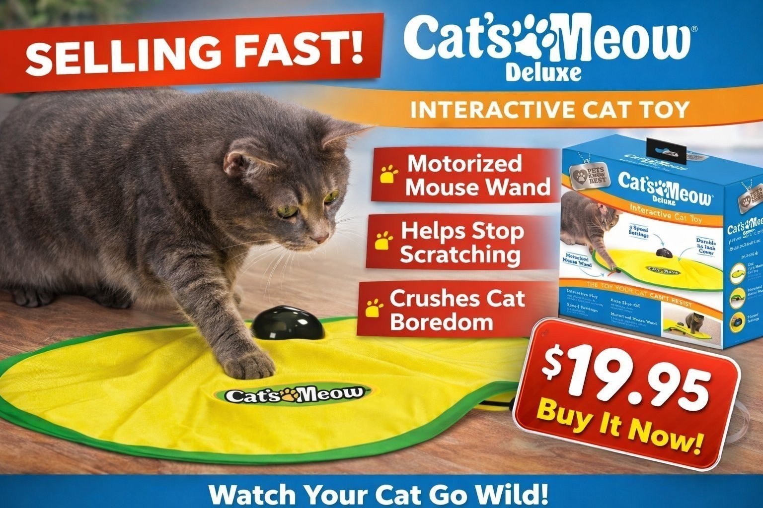 Cat’s Meow Deluxe Interactive Cat Toy Motorized Mouse Chaser...