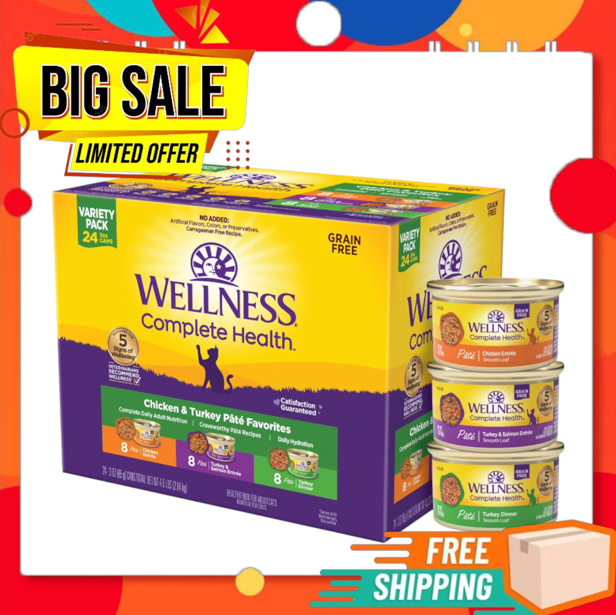 Wellness Complete Health Adult Pate Wet Cat Food, Chicken &...