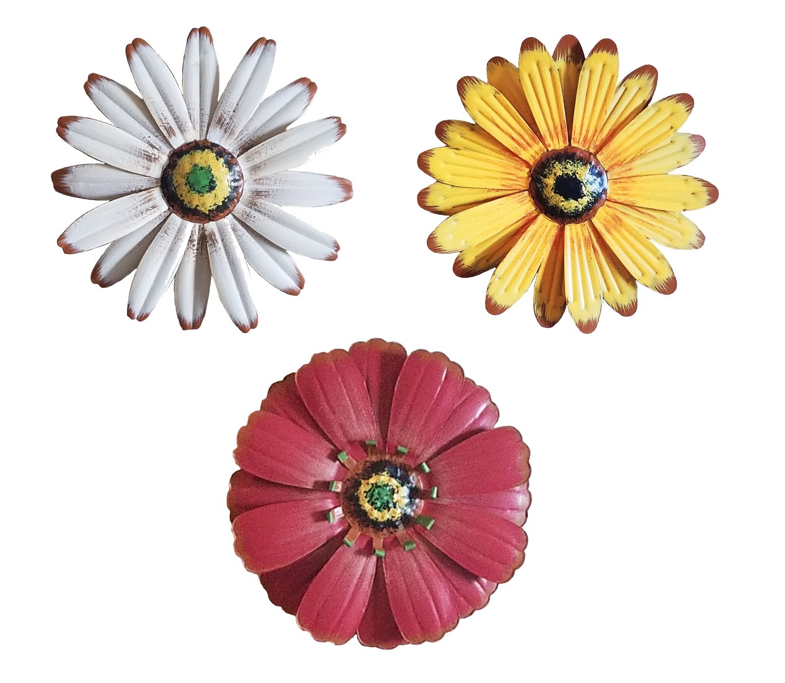 Metal Flowers Wall Decor Set (3 Pieces) Indoor/Outdoor Yard...