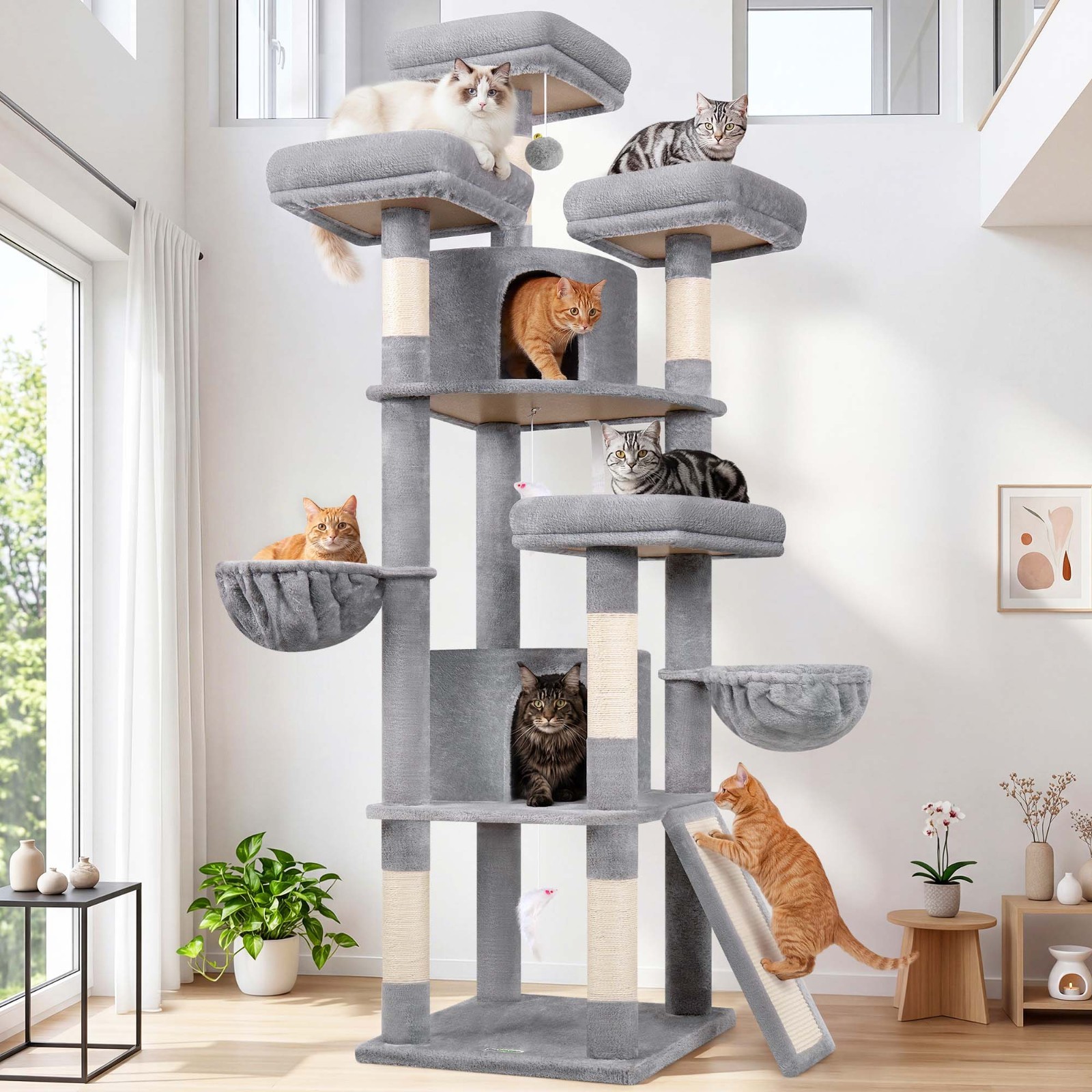 80" XXL Cat Tower Tree with Scratching Post & Hammock