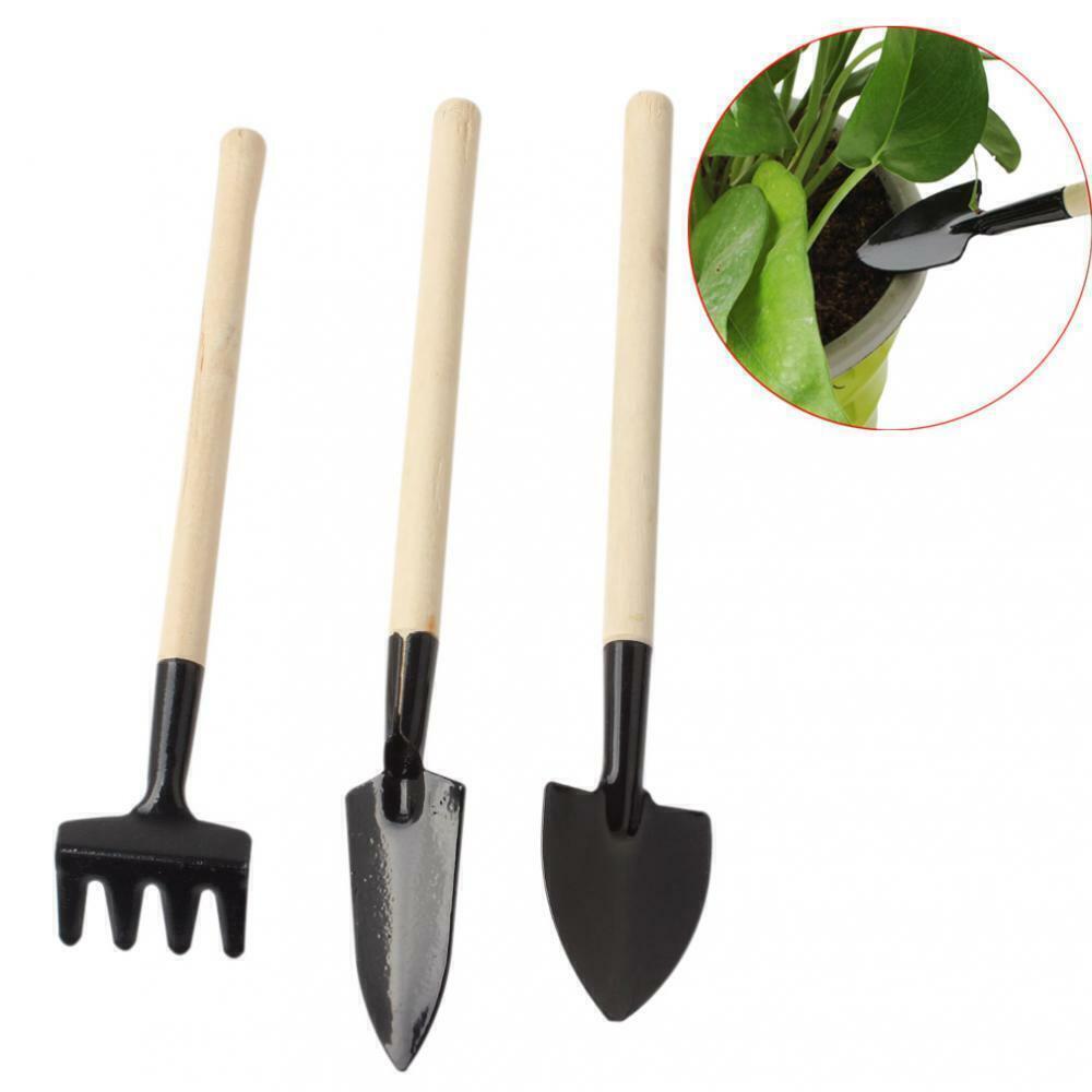 Mini Garden Tools Set: Shovel, Rake, Spade - Wood Handle Met...