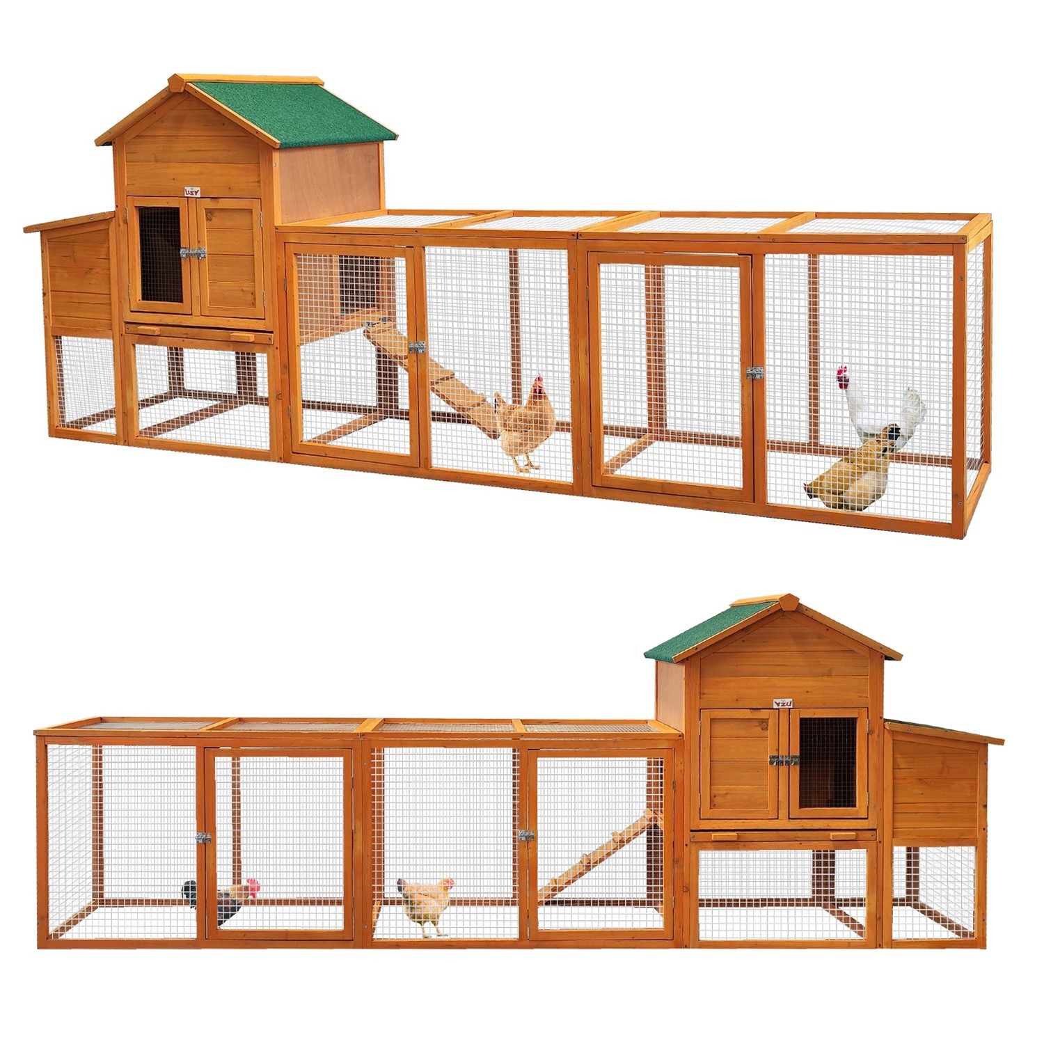 Large Chicken Coop With Run & Tray Wooden Hen House Poultry...