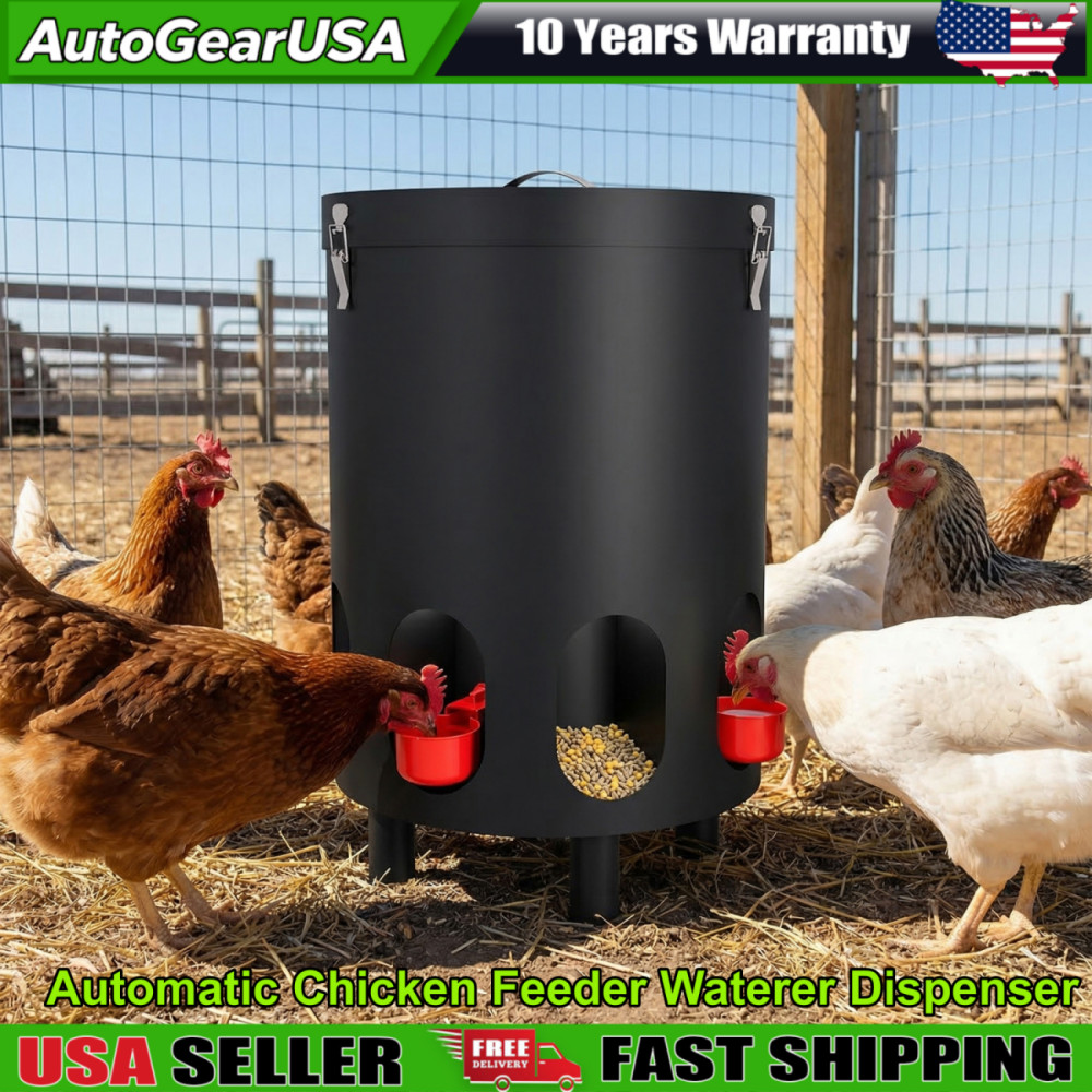2-in-1 Automatic Chicken Feeder and Waterer Dispenser for Po...