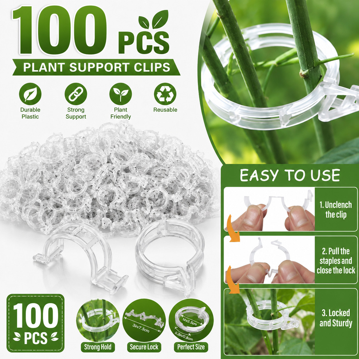 Plant Support Clips Tomato Veggie Garden Trellis Twine Green...