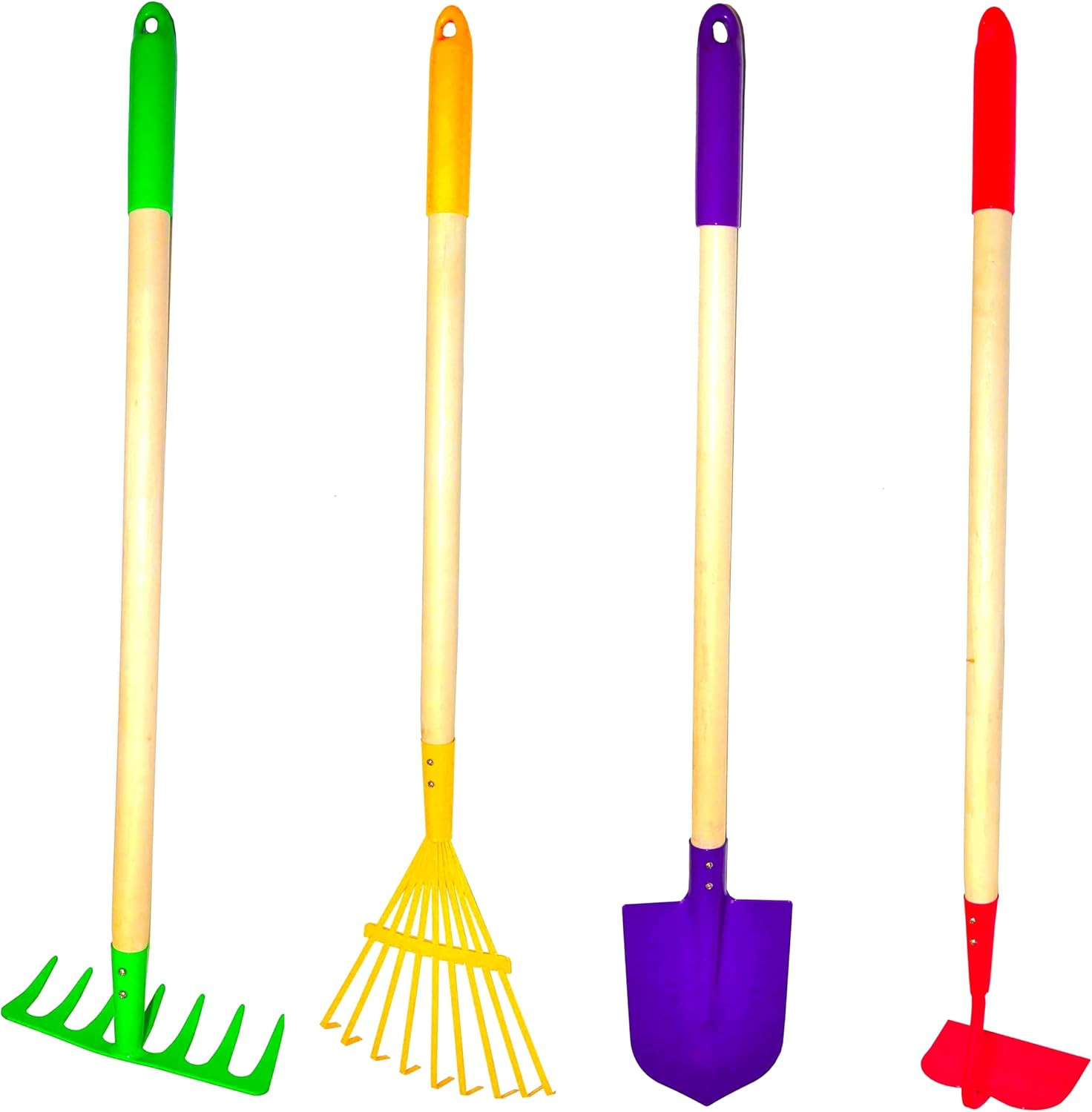 Justforkids Garden Tool Set: Rake, Spade, Hoe, Leaf Rake