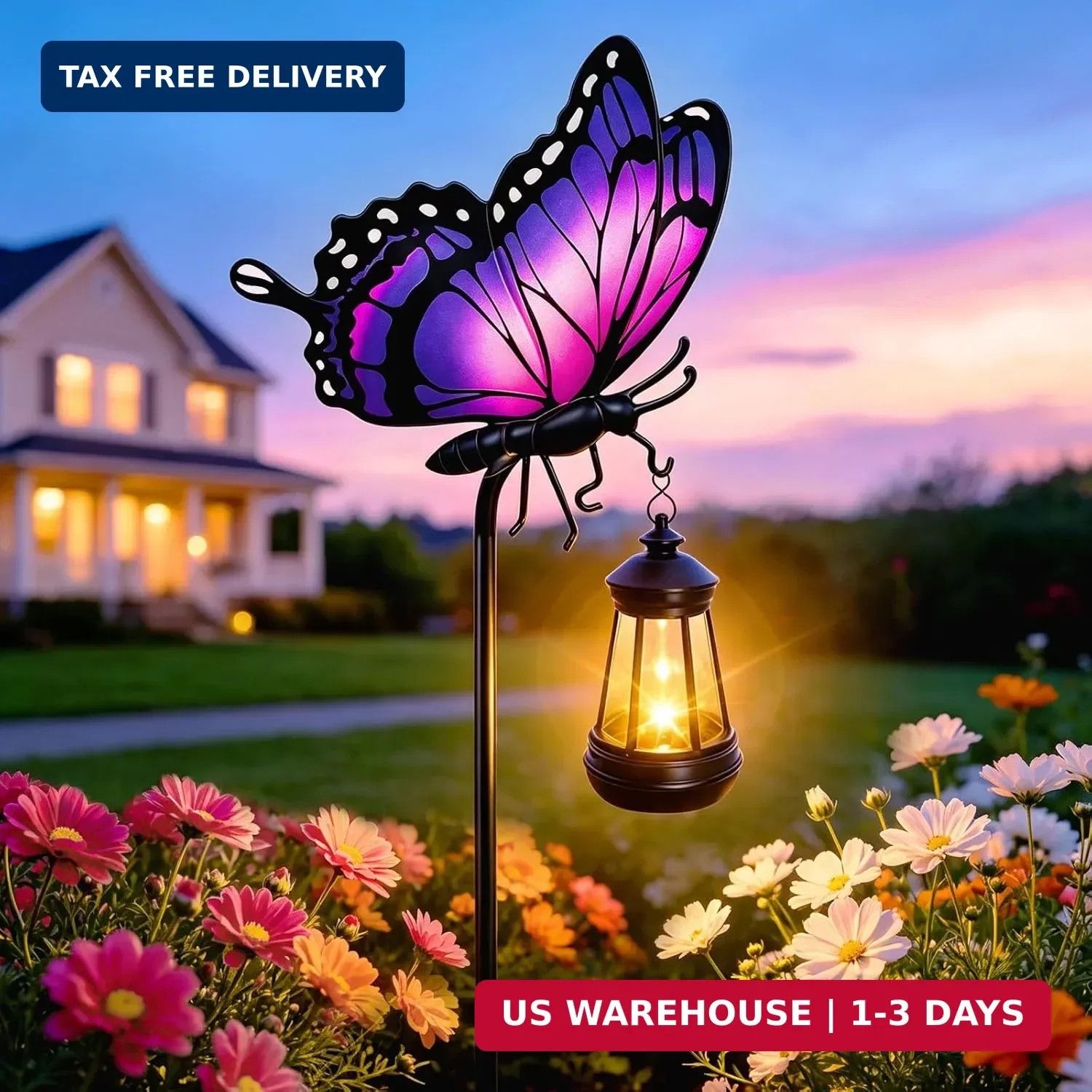 Solar Lights Outdoor Butterfly Garden Decor (32.9" Purple)