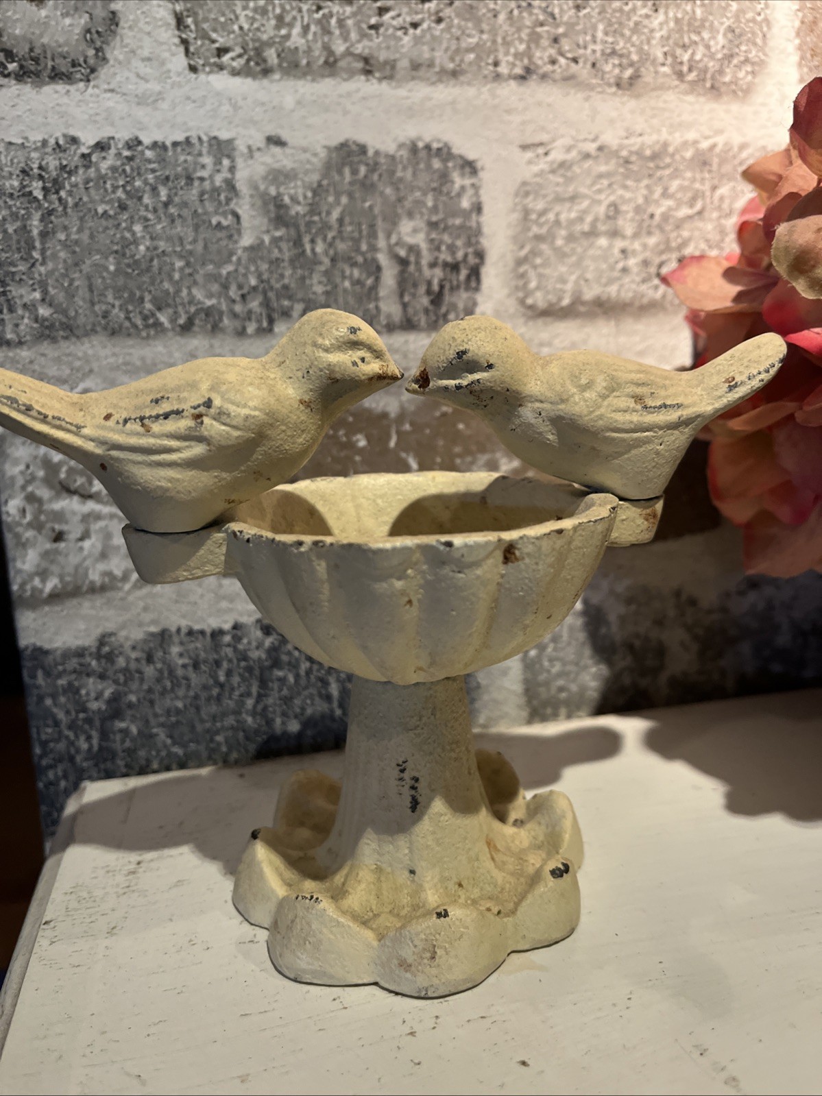Love Birds Cast Iron Miniature Bird Bath Statuette