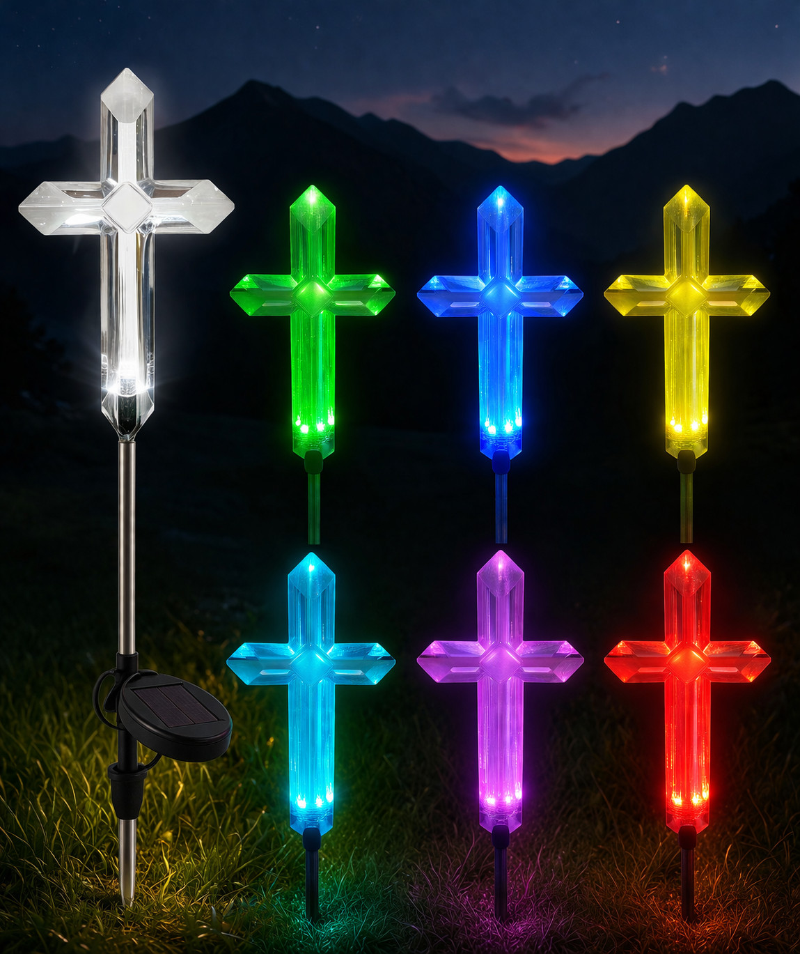 Solar Cross Garden Stake, Color Changing LED Pathway Light -...