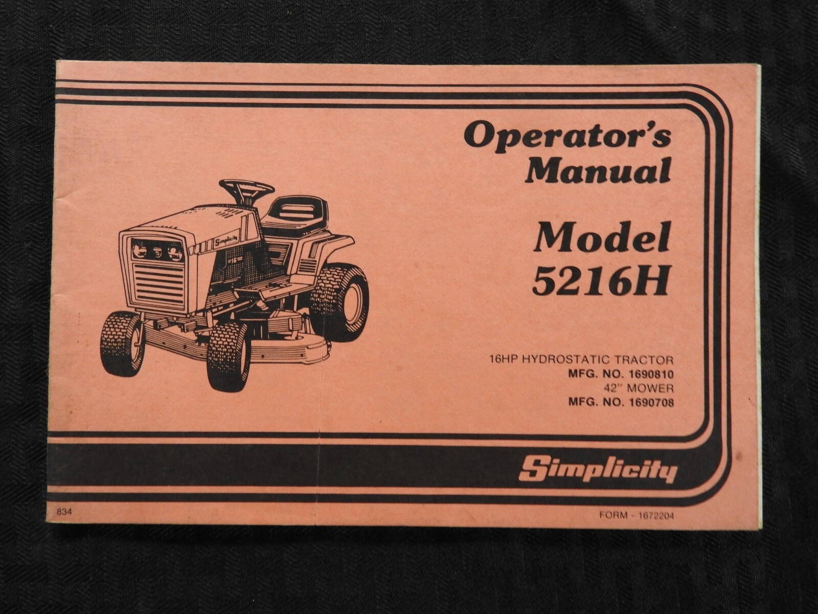 Simplicity Model 5216 Hydrostatic Lawn Tractor Operator Manu...