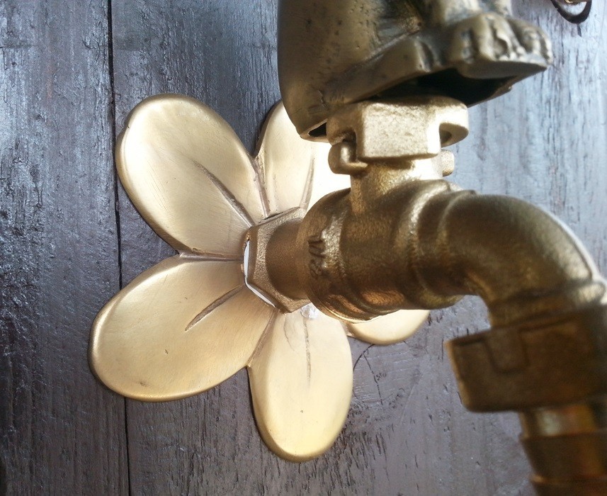 Vintage Brass Garden Water Tap Faucet - Plumeria Outdoor Dec...