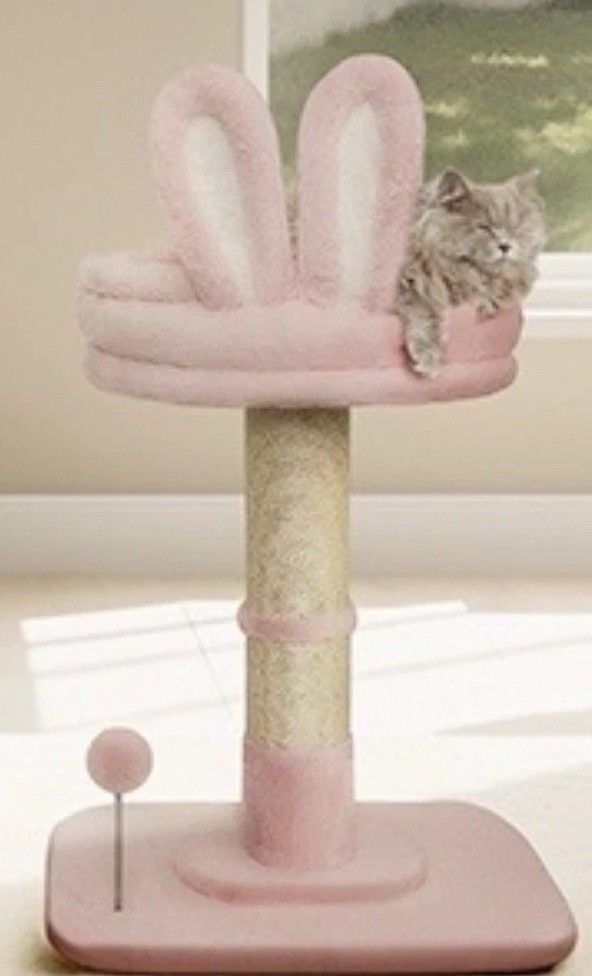 Sisal Pink Cat Scratching Post With Rabbit Bed - Cozy Small...