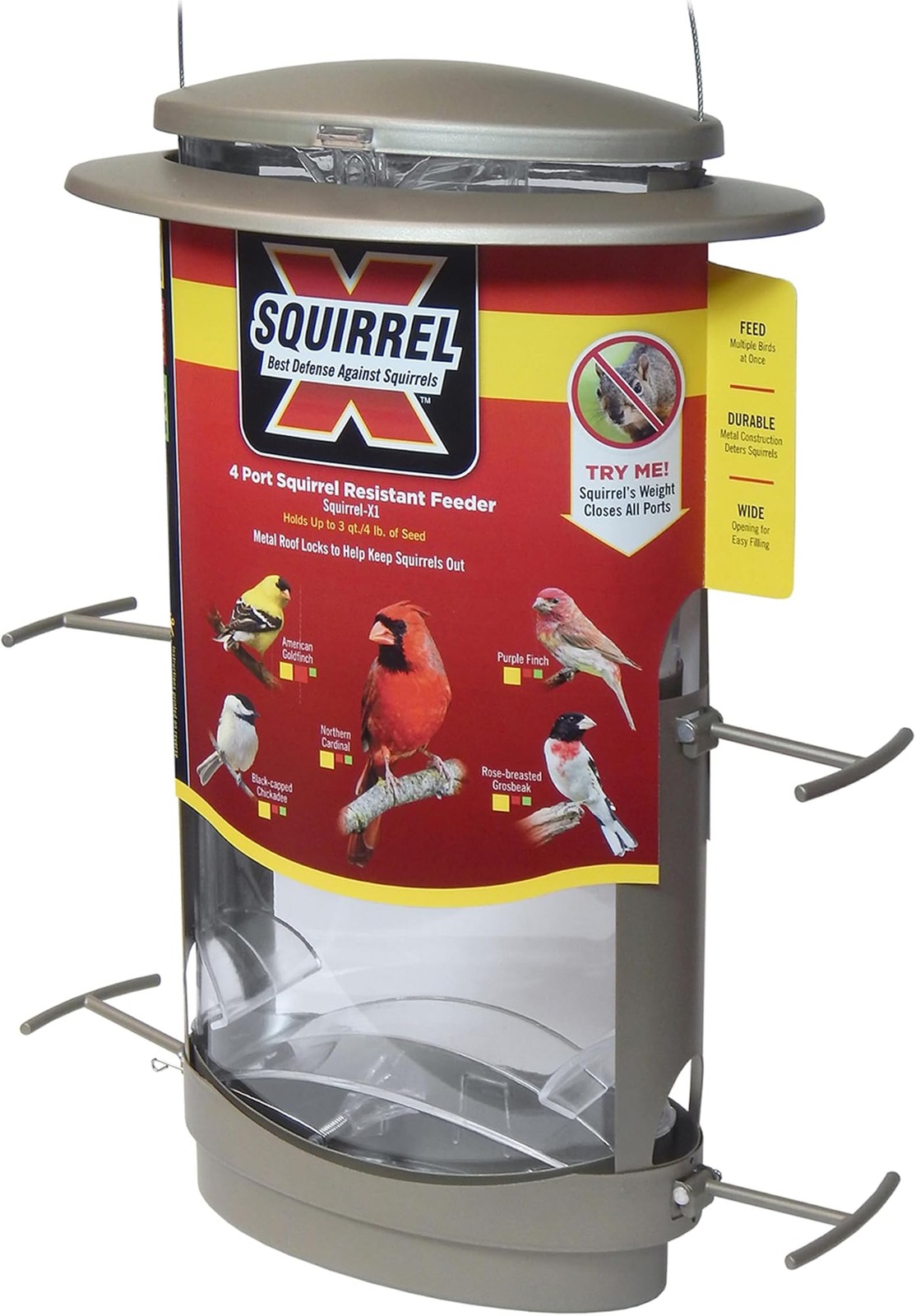 More Birds X-1 Squirrel-Proof Bird Feeder with 4.2-Pound See...