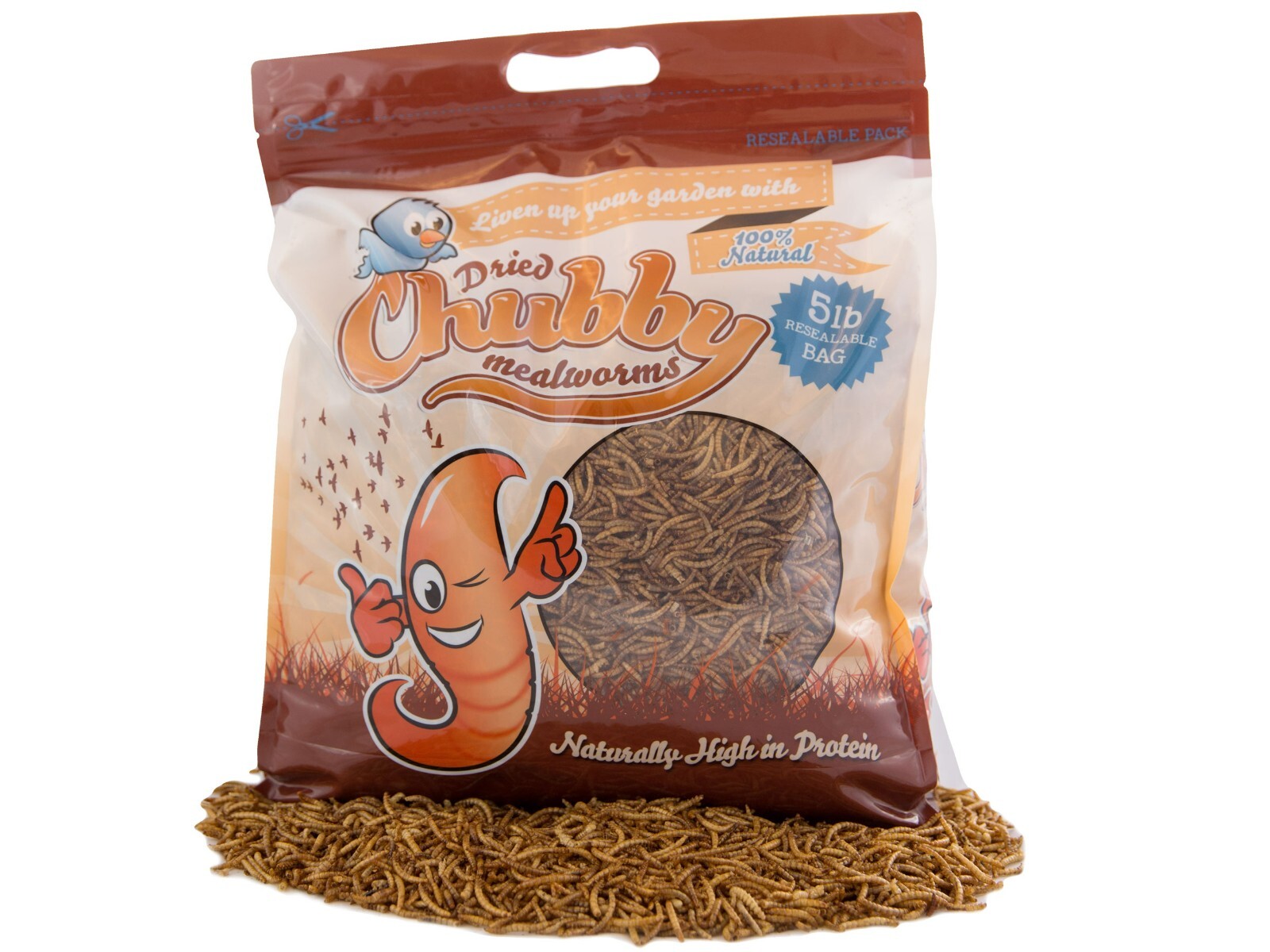 Chubby Dried Mealworms 5Lb Non-GMO High Protein Treat for Ch...