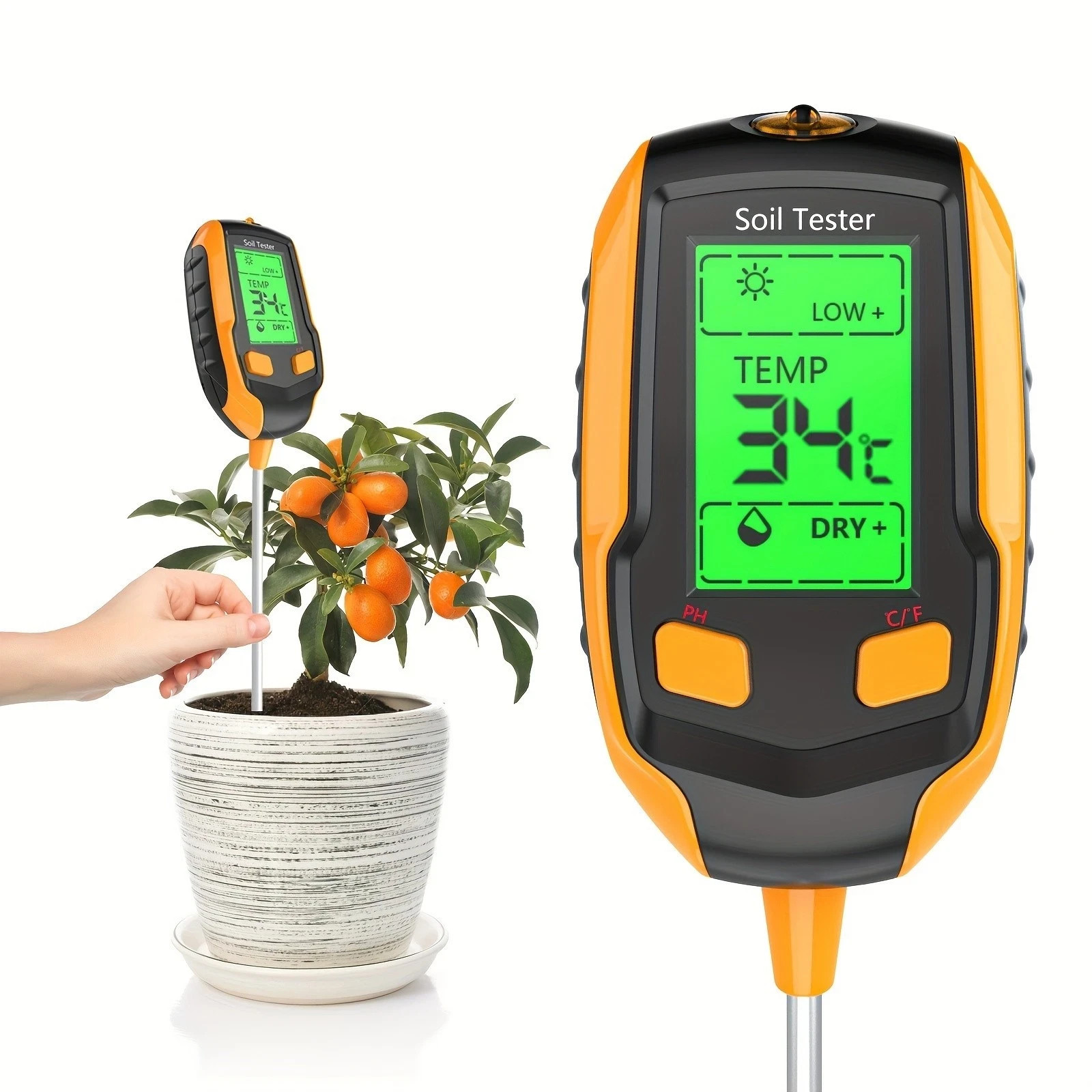 Digital 4-in-1 Soil Moisture Temp Light Meter for Garden Too...