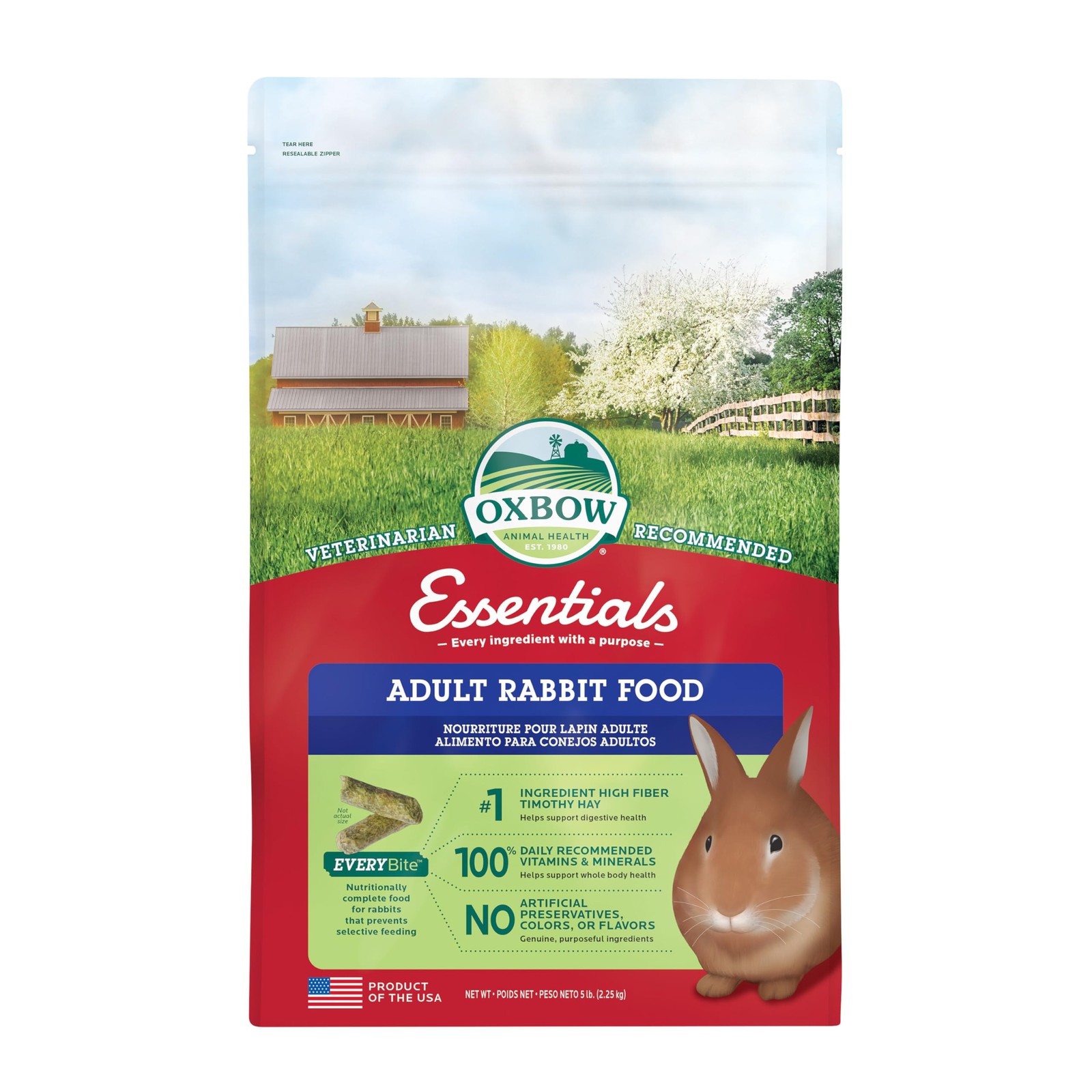 Oxbow Essentials Adult Rabbit Food Pellets - All Natural - 5...