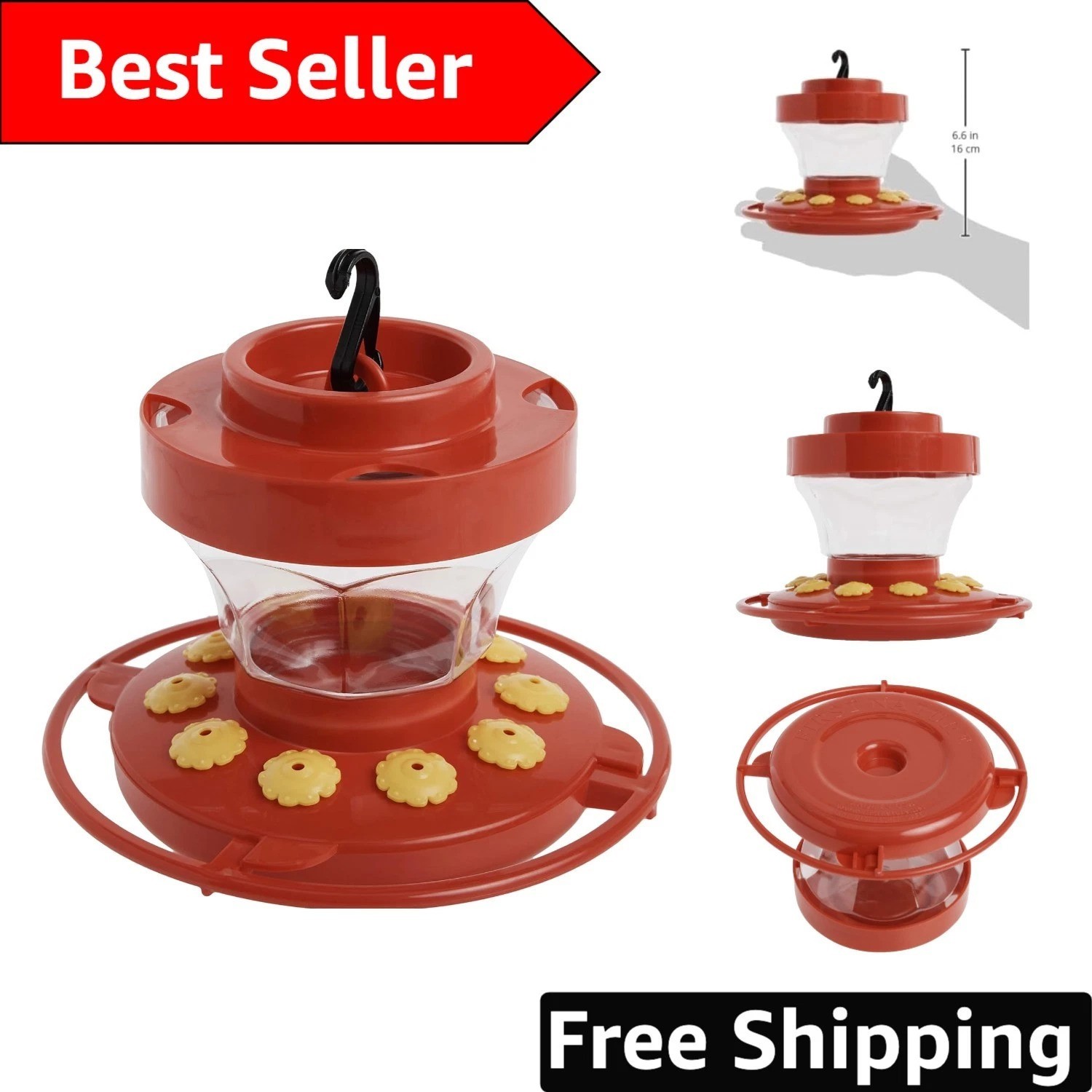 Attract Hummingbirds With 16 oz Leakproof Red Flower Feeder