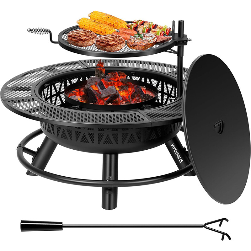 Outdoor Wood Burning Fire Pit Grill Patio Fireplace