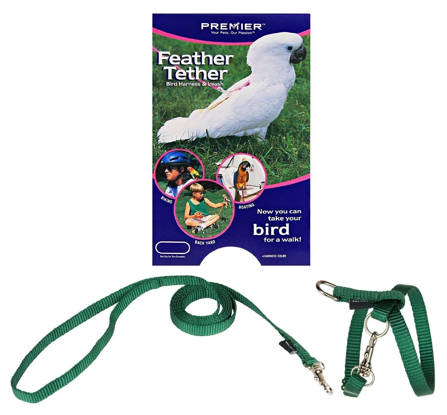 Feather Tether Bird Harness and Leash Small Green