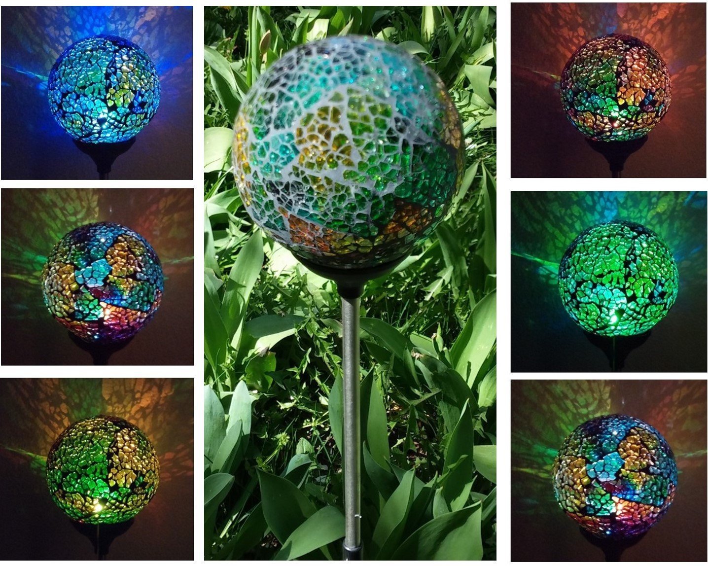 Solar Colorful Mosaic Crackle Glass Ball Globe Light (Color...