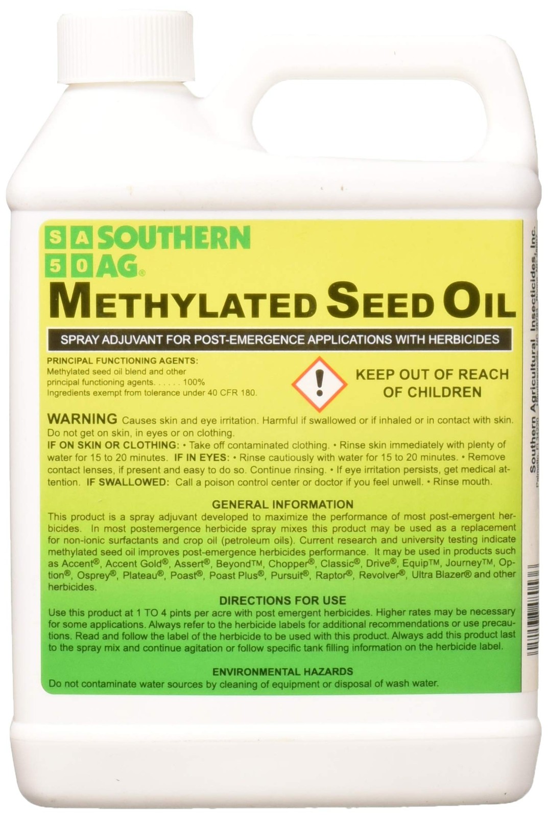 Southern Ag Methylated Seed Oil Quart - Yellow Amber Contain...
