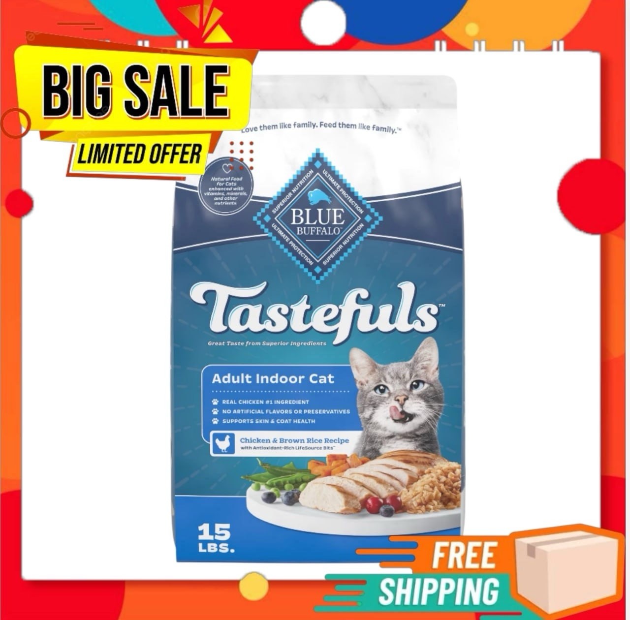 Blue Buffalo Tastefuls Indoor Adult Chicken & Brown Rice Dry...
