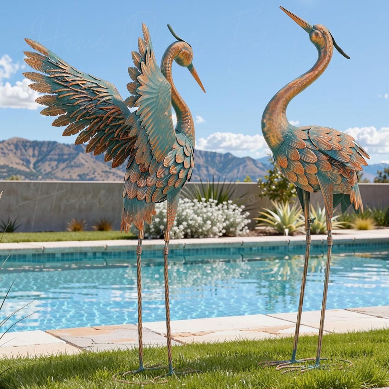 Cottage Garden Metal Heron Sculptures — Large Outdoor Yard A...