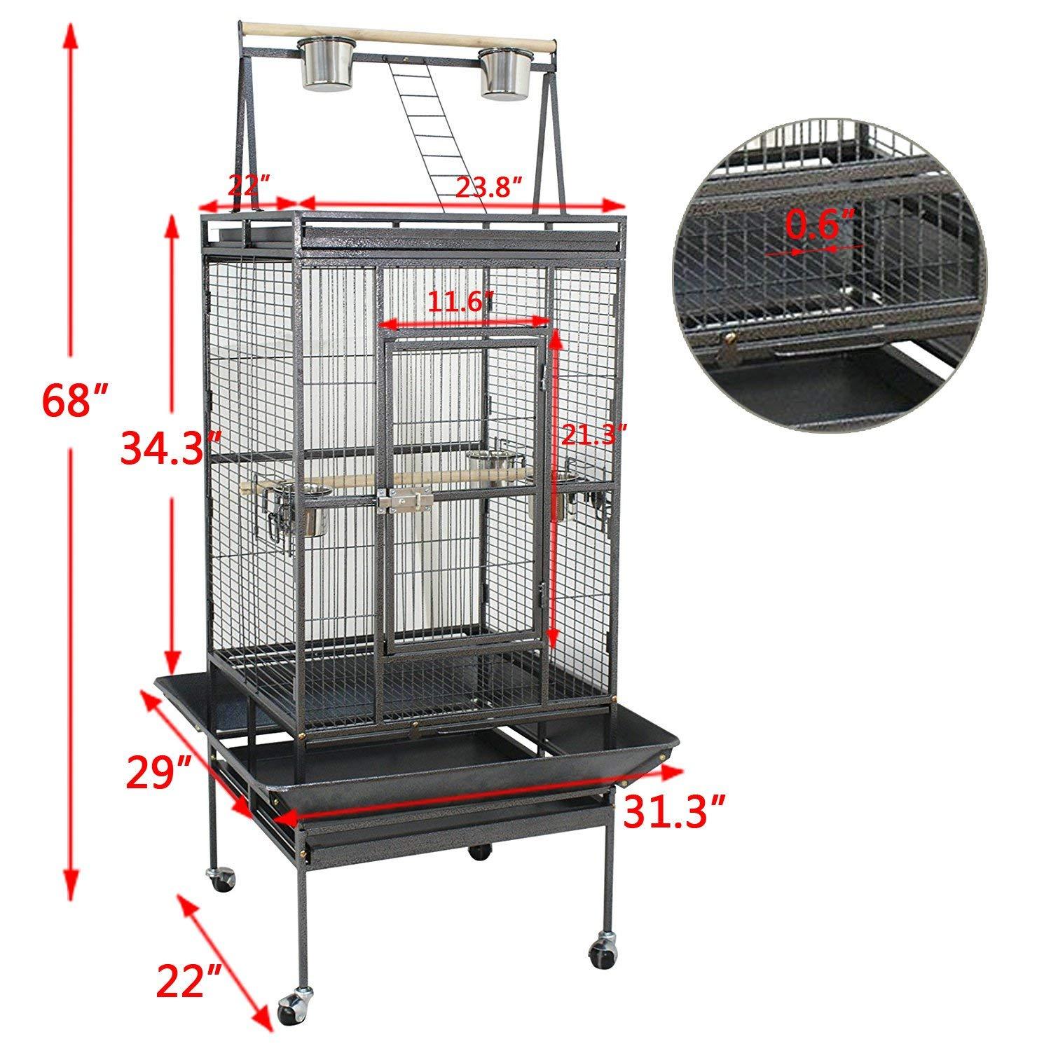 68" Large Bird Cage Play Top Parrot Flight Cage