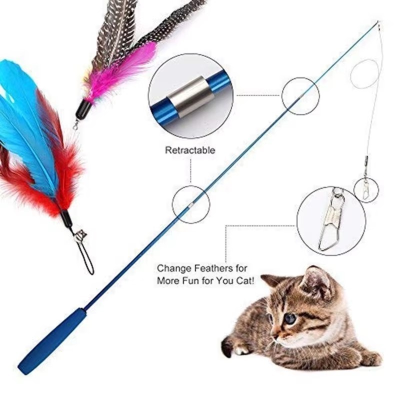Cat Toy Mouse on a Rod Teaser Wand With Bell and Feather