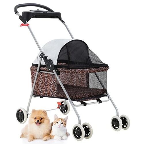 Leopard Skin BestPet Posh Pet Stroller for Dogs Cats with Cu...