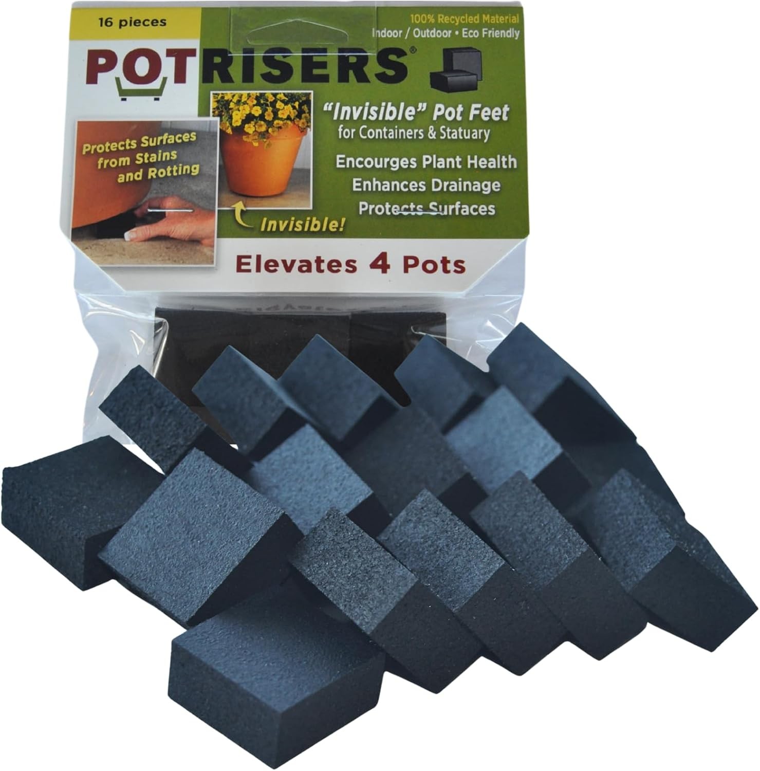Invisible Pot Feet & Plant Risers (16 Pack) - 1" x 1/2"