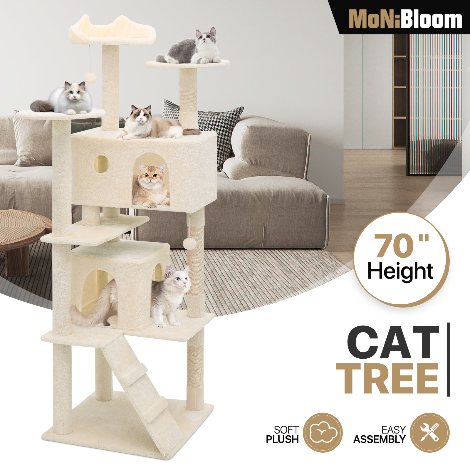 70" Cat Tree Tower Activity Center Large Kitten Condo House