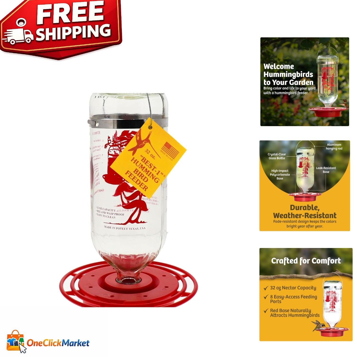 Best-1 32oz Hanging Hummingbird Feeder