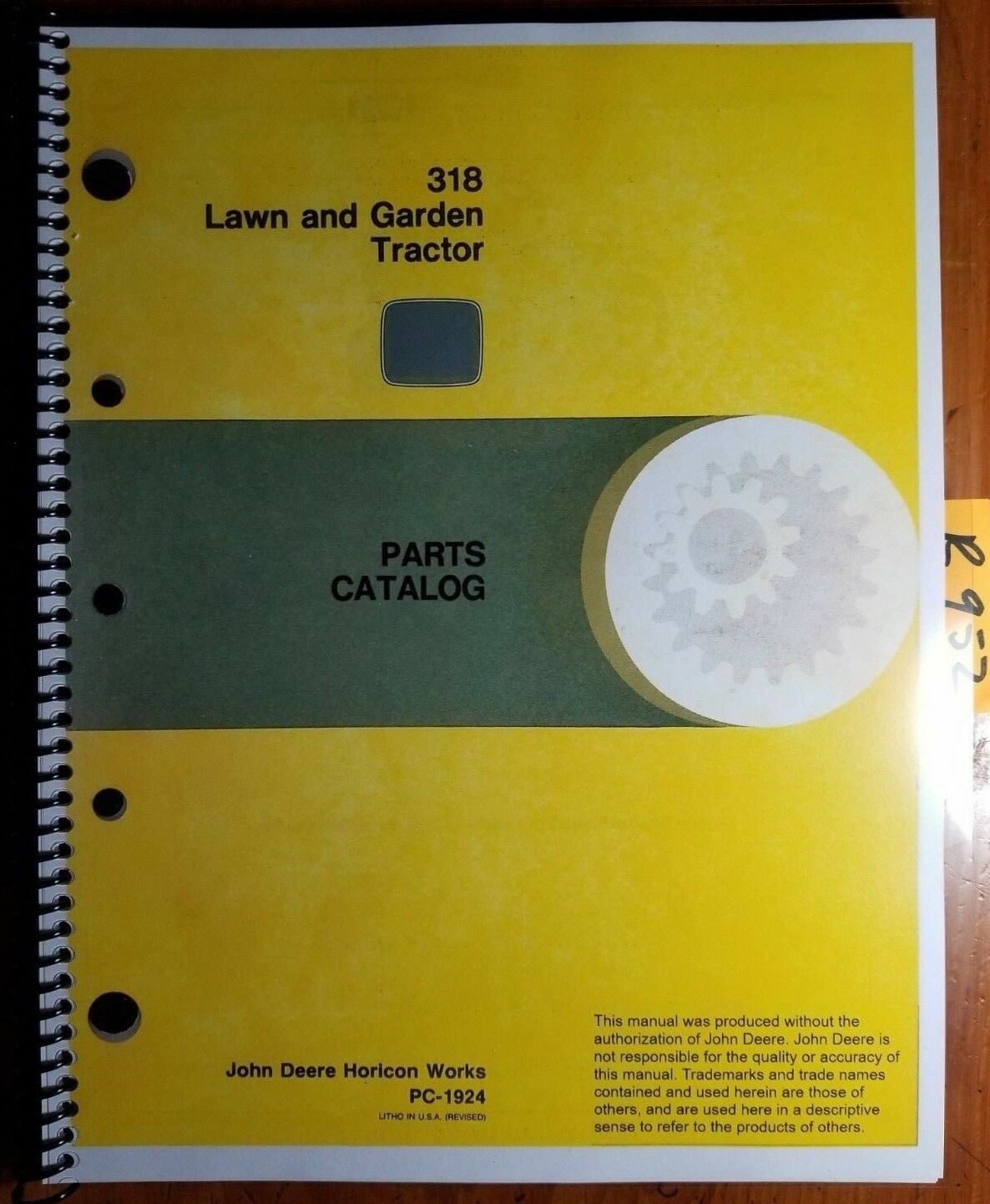John Deere PC-1924 Catalog Manual for Lawn & Garden Tractor
