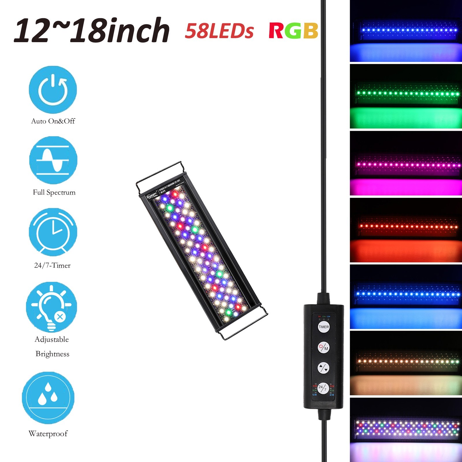 Hygger LED Light Aquarium Fish Tank White Blue 12, 18, 24, 3...