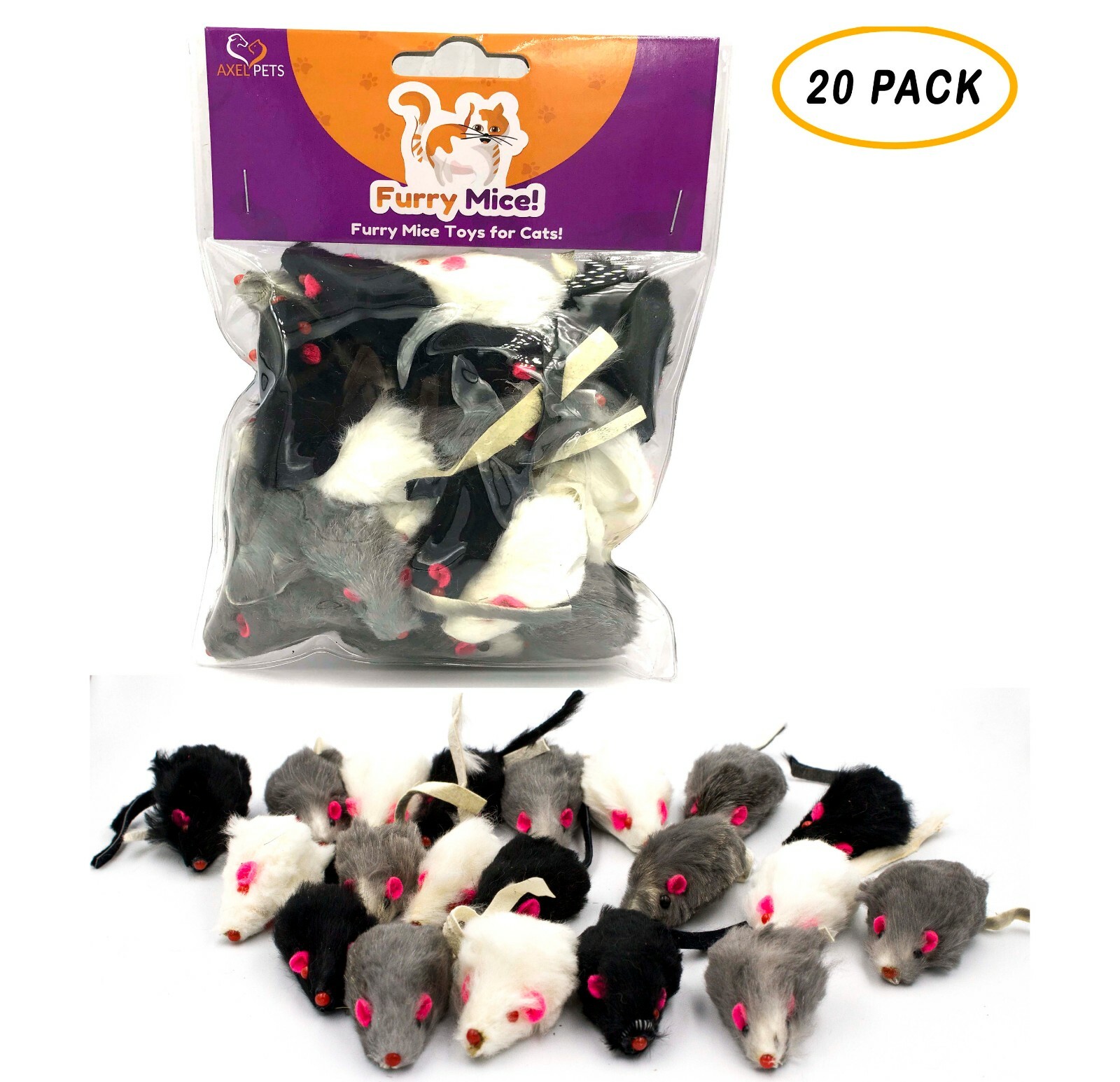 Furry Mice with Catnip & Rattle Real Rabbit Fur Cat Toy (20-...