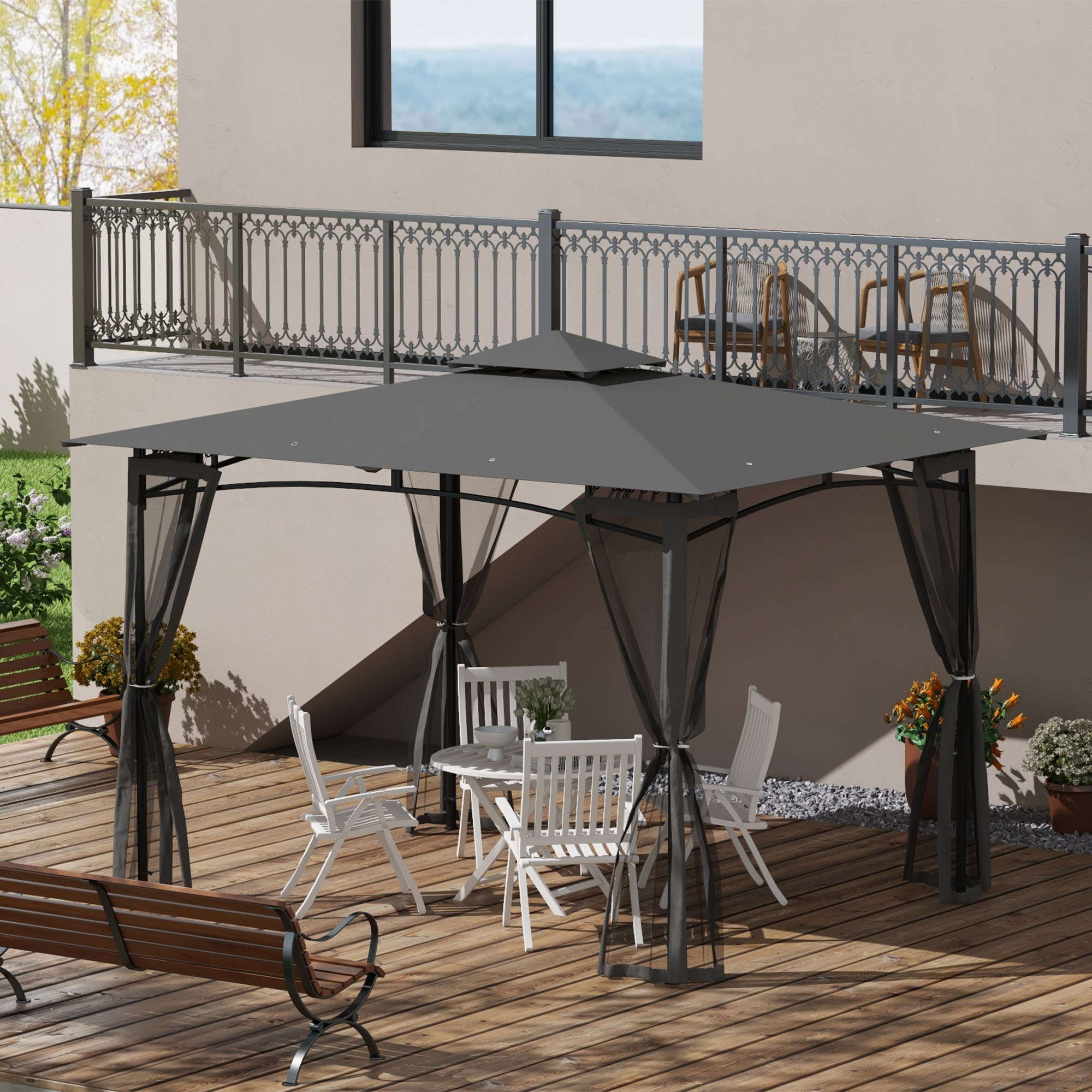 OutSunny 10' x 12' Patio Gazebo with Netting for Outdoor Spa...