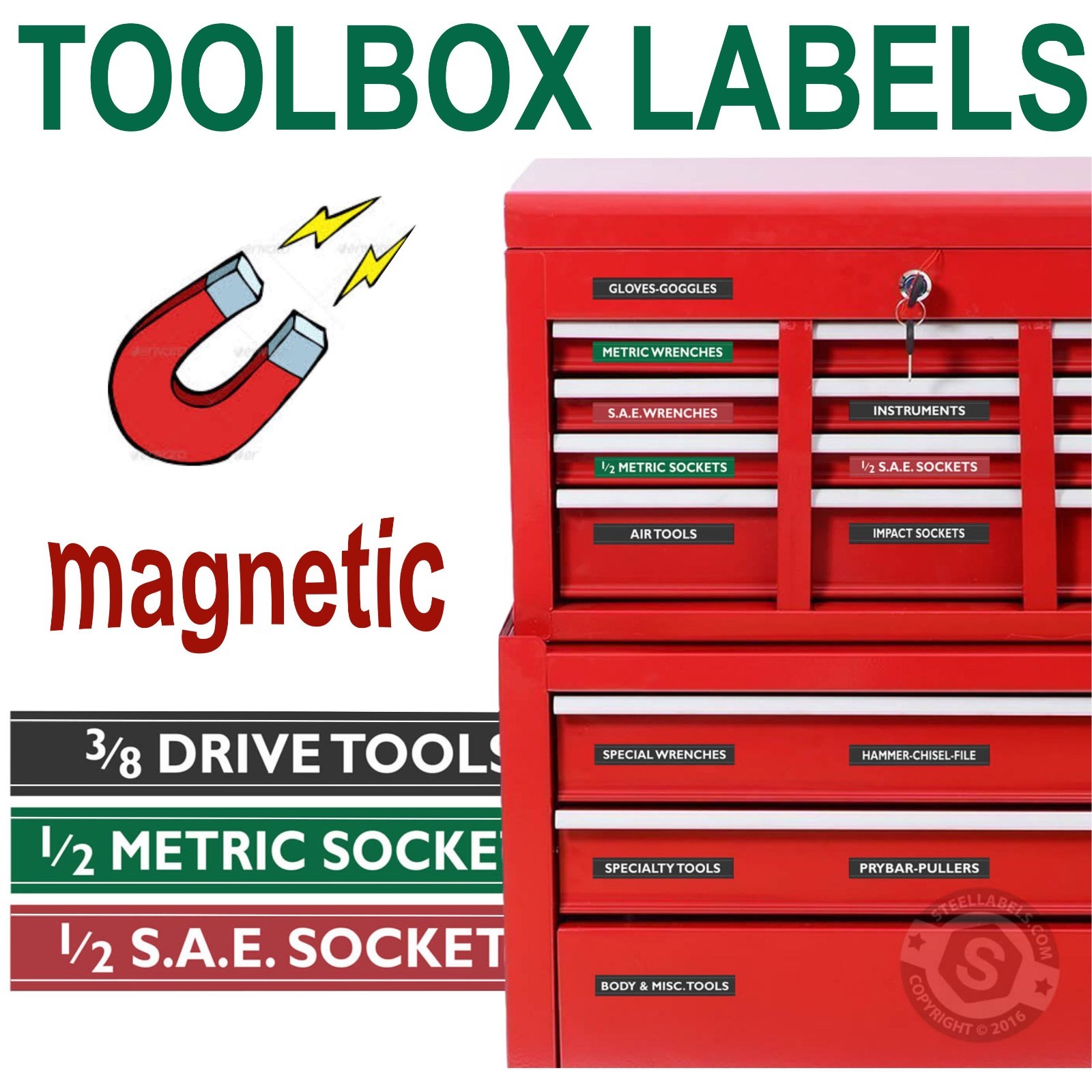 Toolbox Labels for Craftsman Boxes, Easy Read (Green Edition...