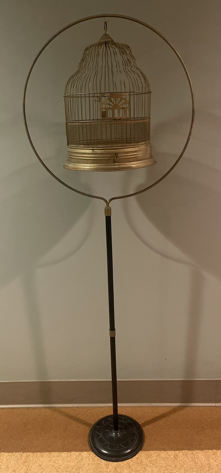 Vintage Hendryx Brass Bird Cage and Oval Hoop Stand