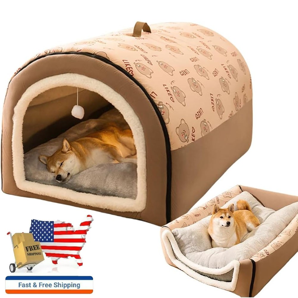 Pet Dog House Kennel Soft Igloo Cave Bed Cat Puppy Warm Cush...
