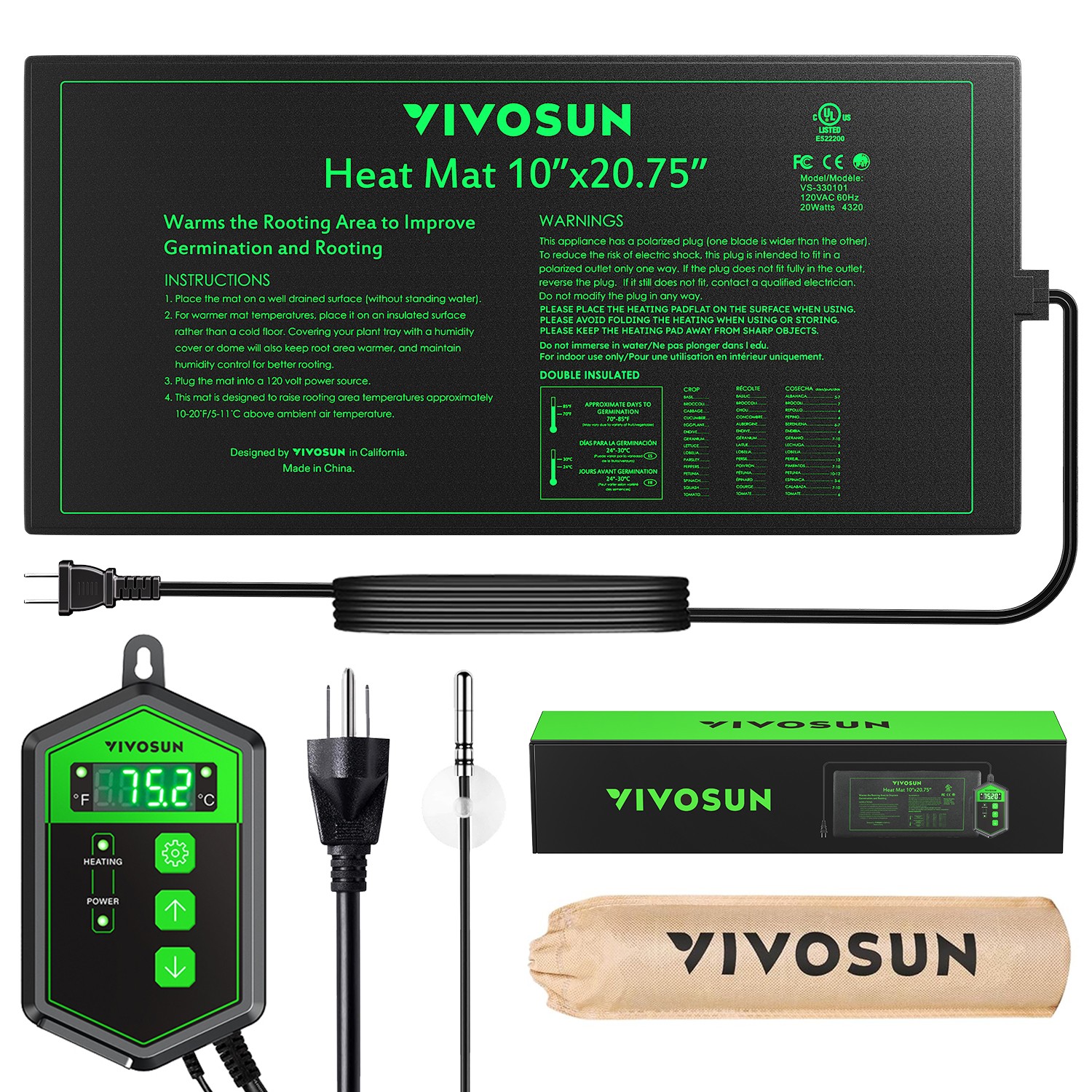 Vivosun Seedling Heat Mat Digital Thermostat Pad - 10"x20.75...
