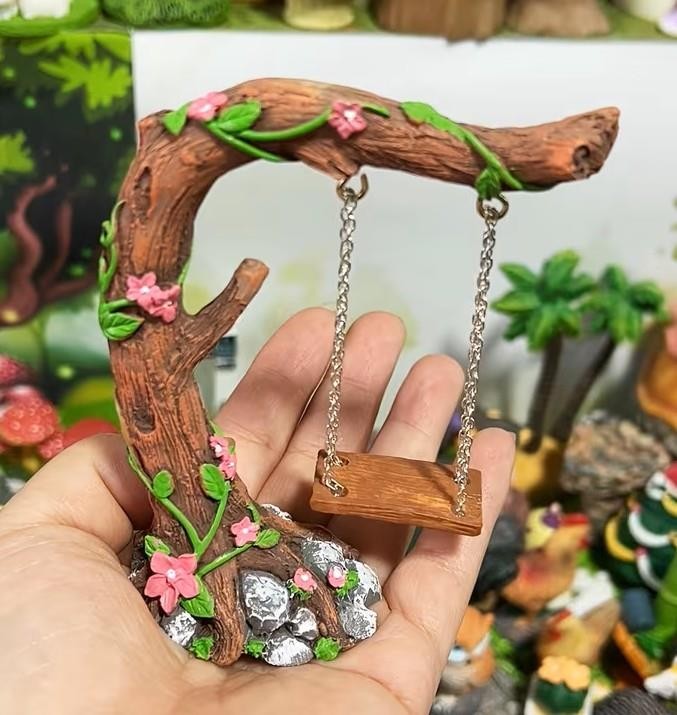 Miniature Flower & Vine Tree with Swing - Fairy Garden Set -...