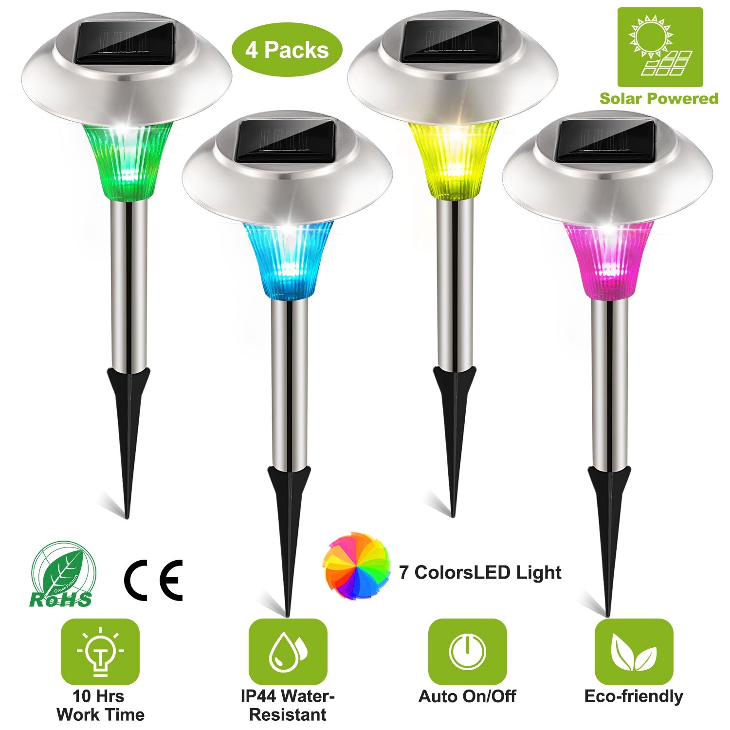 Color Changing LED Solar Garden Lights - Stainless Steel Out...