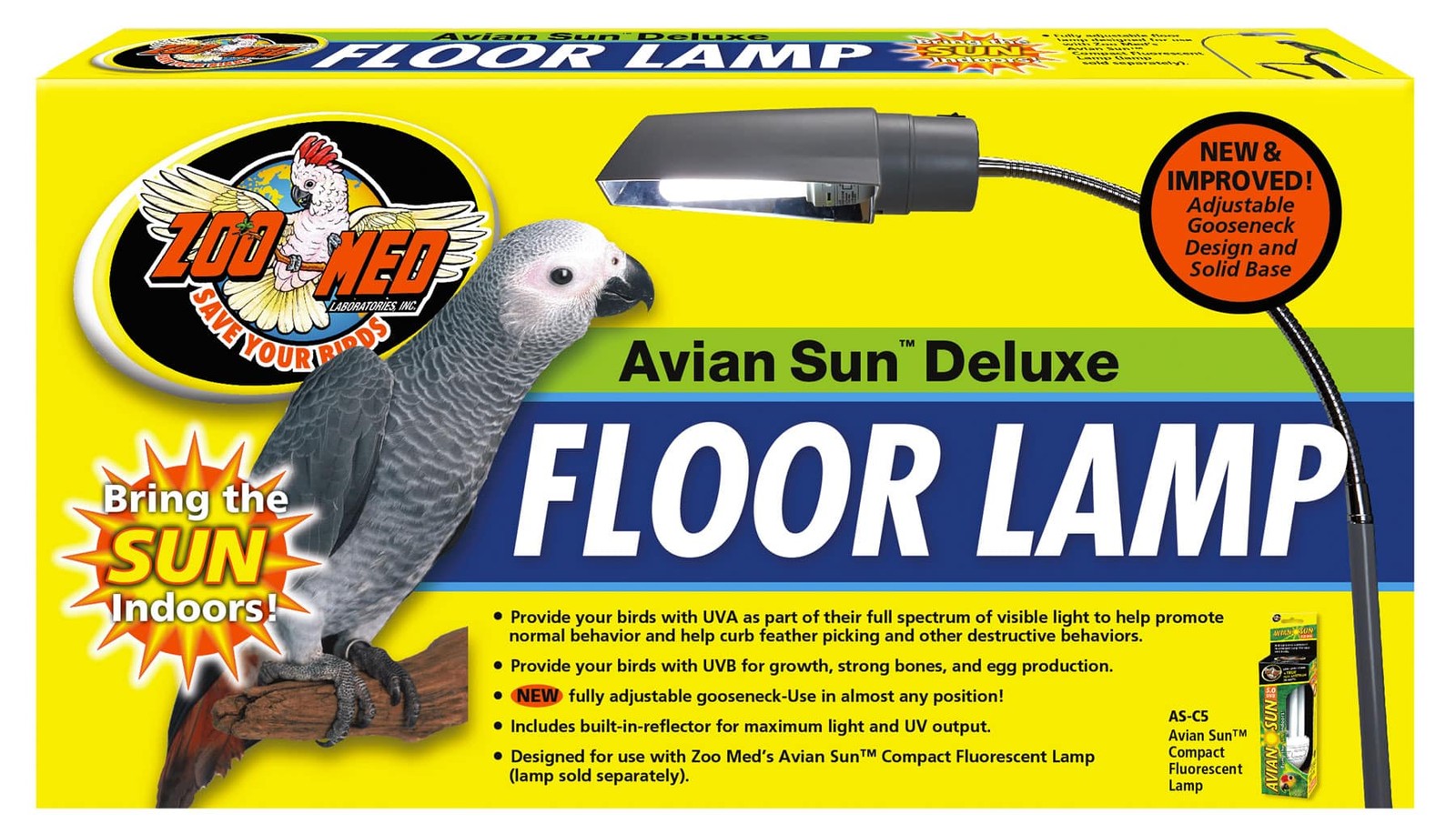 Zoo Med Avian Sun Deluxe Floor Lamp With Adjustable Goosenec...
