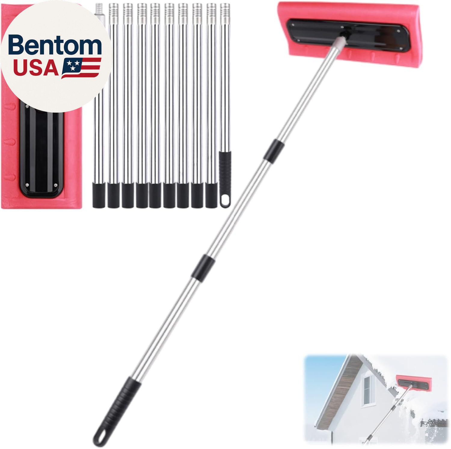 Adjustable Telescoping Snow Removal Tool for Roof Cleaning