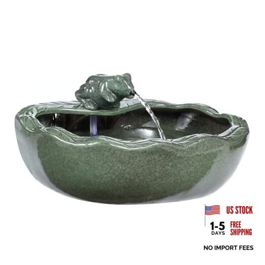 Ceramic Solar Water Fountain Outdoor – 11" Glazed Frog Solar...