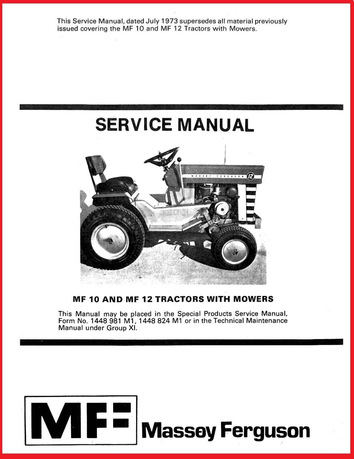 Massey Ferguson MF10 & MF12 Service Manual Lawn & Garden Tra...