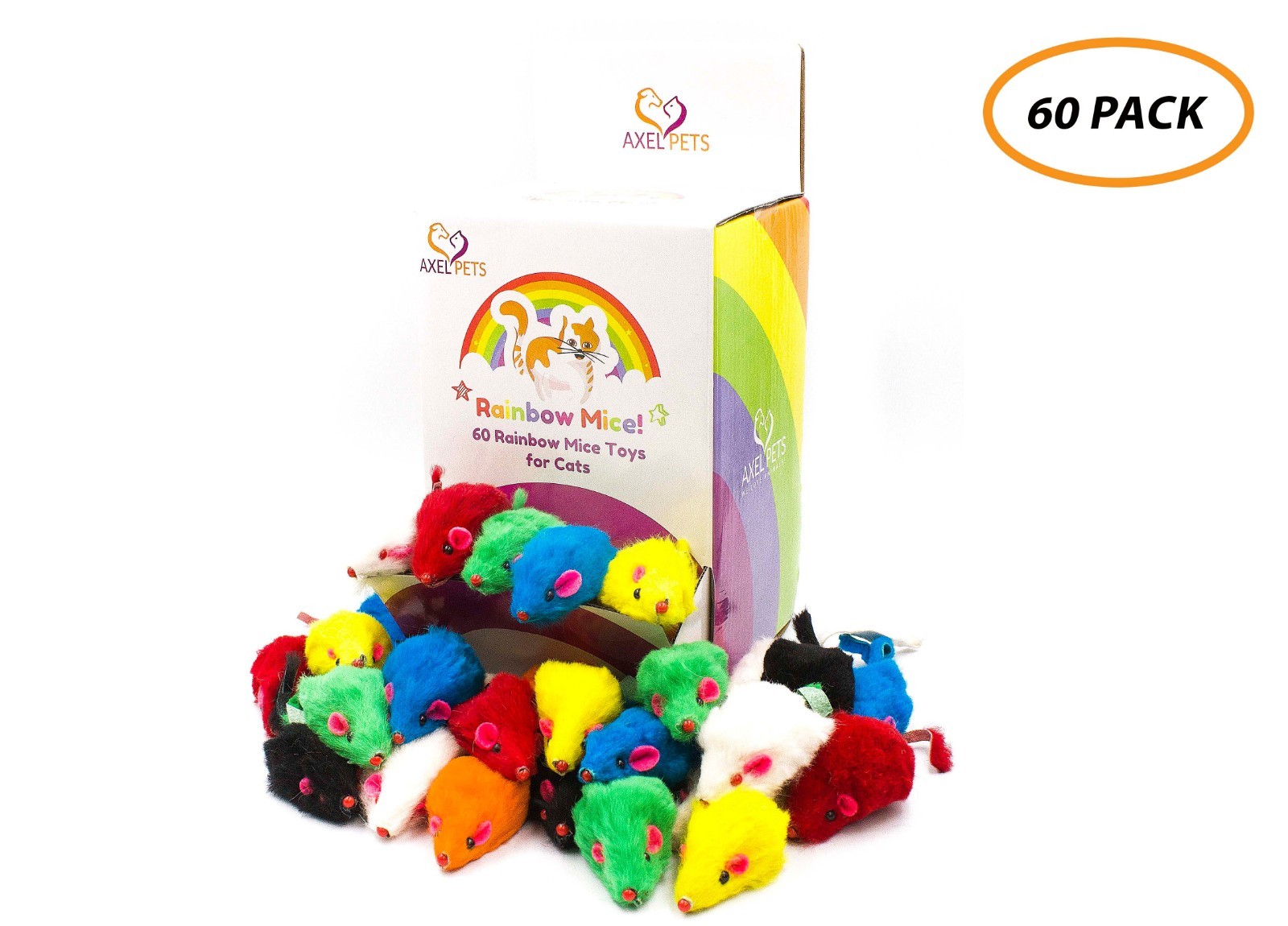 Rainbow Mice With Catnip & Rattle Sound Real Rabbit Fur Cat...