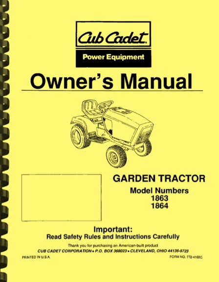 Cub Cadet 1863/1864 Garden Tractor Manual & Schematic Diagra...