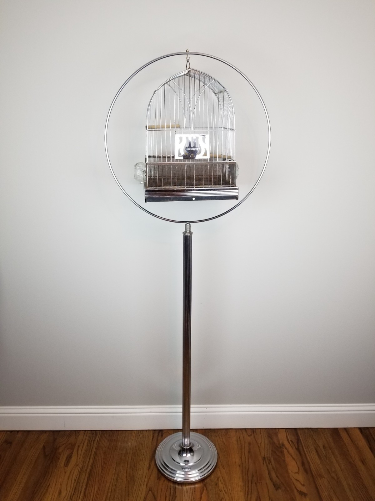 Antique 1920s Hendryx Art Deco Chrome Birdcage With Matching...